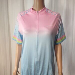 womens Oudike blue and pink 100% polyester cycling jersey. size xxxl